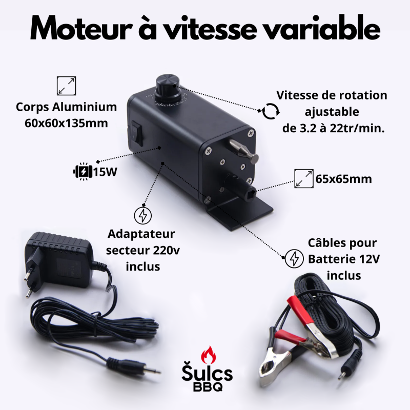 Moteur de barbecue à vitesse variable 12V / 1A