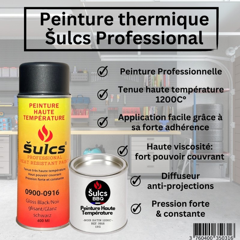 Noir Satin - Peinture professionnelle très haute température 1200°c - Aérosol 400Ml - Ref. 0916