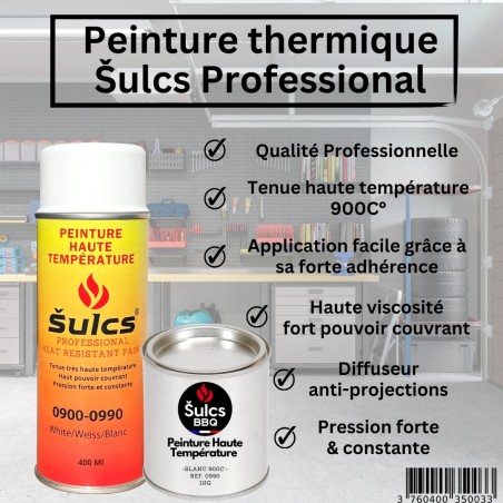Blanc - Peinture professionnelle haute température 900°c - Aérosol 400Ml - Ref. 0990