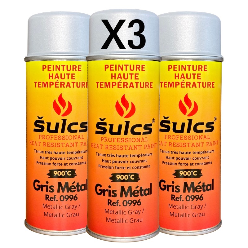 GRIS Métal - Peinture professionnelle haute température 900°c - Aérosol 400Ml - Ref. 0996