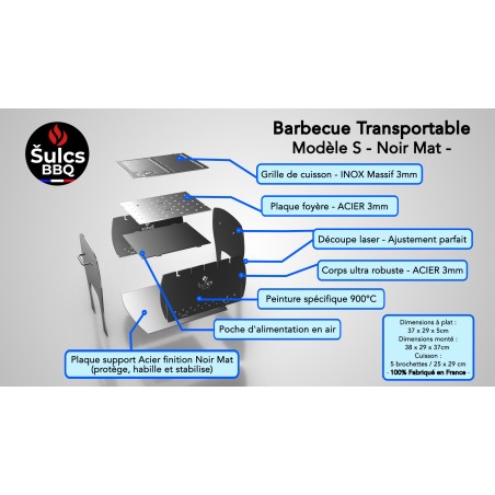 Table / transportable barbecue - Model S - Matt Black -