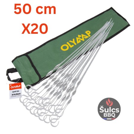20x Brochettes Inox 50 cm avec pochette de rangement