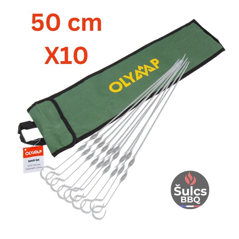 10x 50 cm stainless steel skewers with fabric case