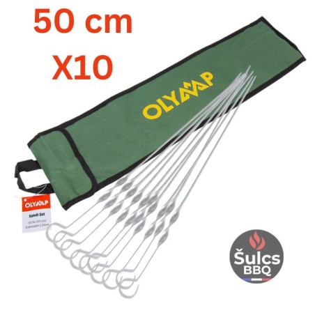 10x Brochettes Inox 50 cm avec étui tissu