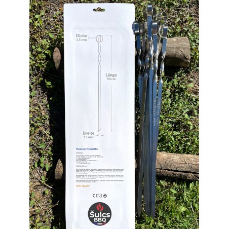 10x Brochettes Inox 50 cm avec étui tissu