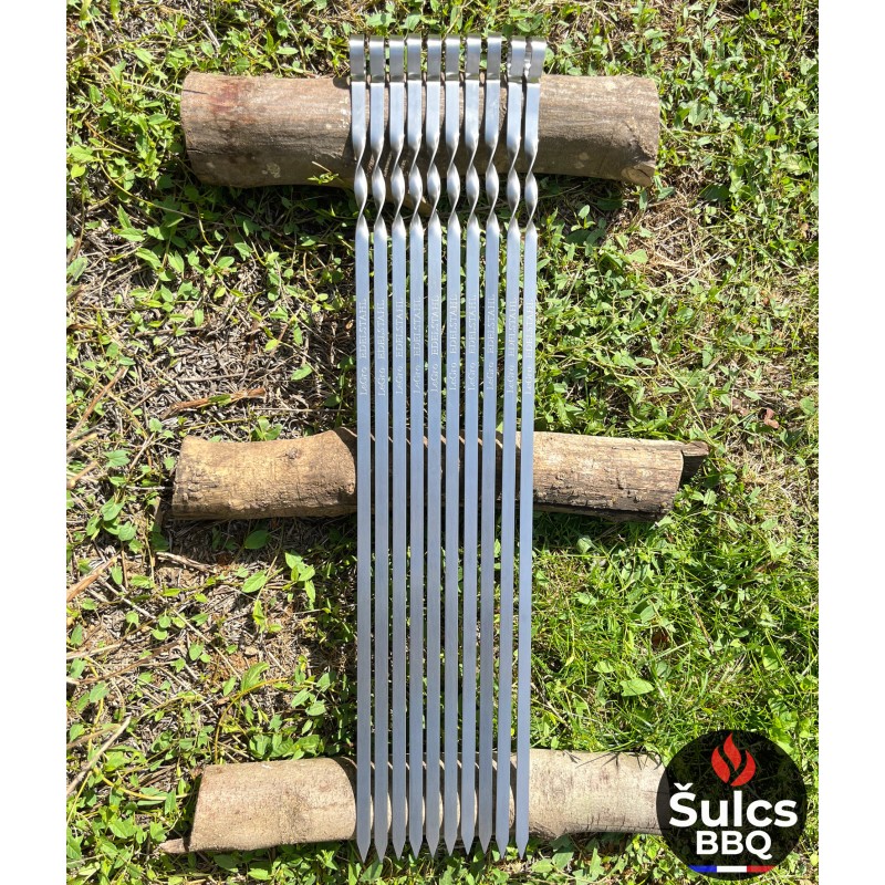 10x Brochettes Inox 60 cm avec étui de rangement