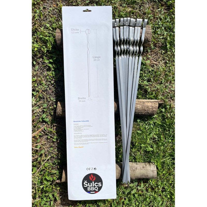 10x Stainless steel skewers 60 cm with storage case
