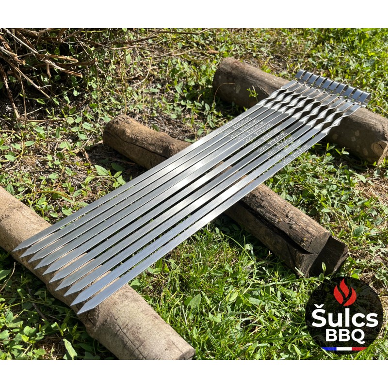 10x Brochettes Inox 60 cm avec étui de rangement